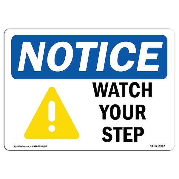 OSHA, Watch Your Step, 5in X 3.5in, 10PK, 3.5" W, 5" L, Landscape, PK10, OS-NS-D-35-L-18967-10PK